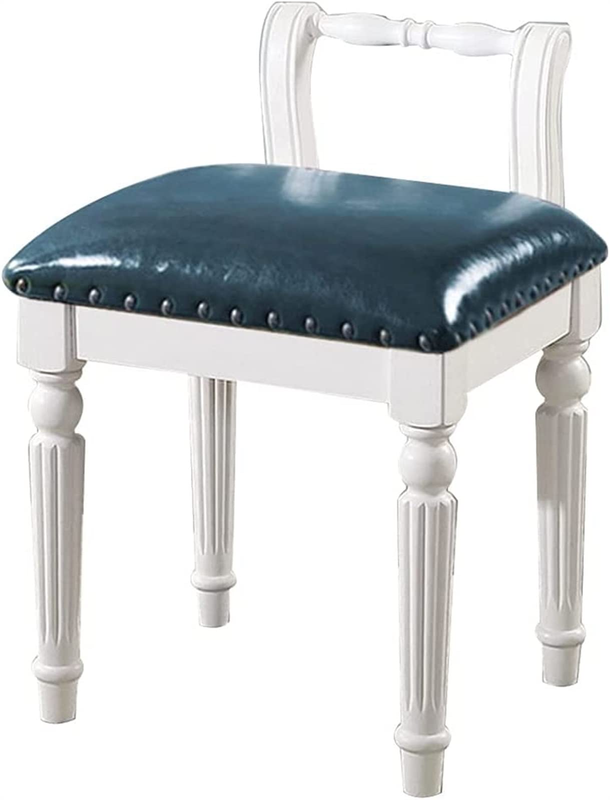 GRDDBZA Vanity Bench with Padded Cushion, Vanity Chair Wooden Dressing Stool Simple Back Chair Bedroom Make Up Stool Dressing Room Stool Wooden Furniture(Blue)