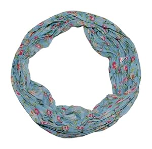 beybey® Damen Seide Loop Schal Blumenmuster hellblau