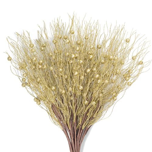 KI Store 20 Stück deko Zweig Gold Weihnachten äste künstlicher...