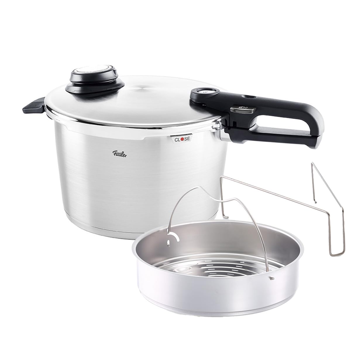 Fissler Vitavit Premium Pentola a pressione in acciaio inox 8 L, 26 cm, 4 livelli di cottura, incluso inserto, adatta a fornelli a induzione