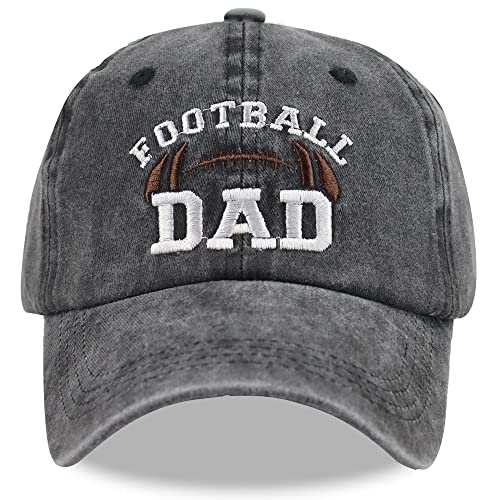 MANMESH HATT Football Dad Hat for Men, Funny Father's Day Football Accessories Team Gifts, Vintage Washed Distressed Embroidered Baseball Cap (Football Dad Black)