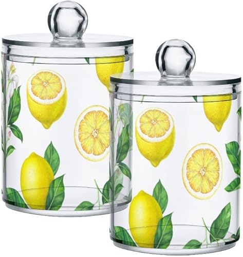 SUABO Recipiente de baño amarillo fresco de limón sobre blanco, bolas de algodón, hisoposalmohadillas, dispensador de hilo dental, tarros