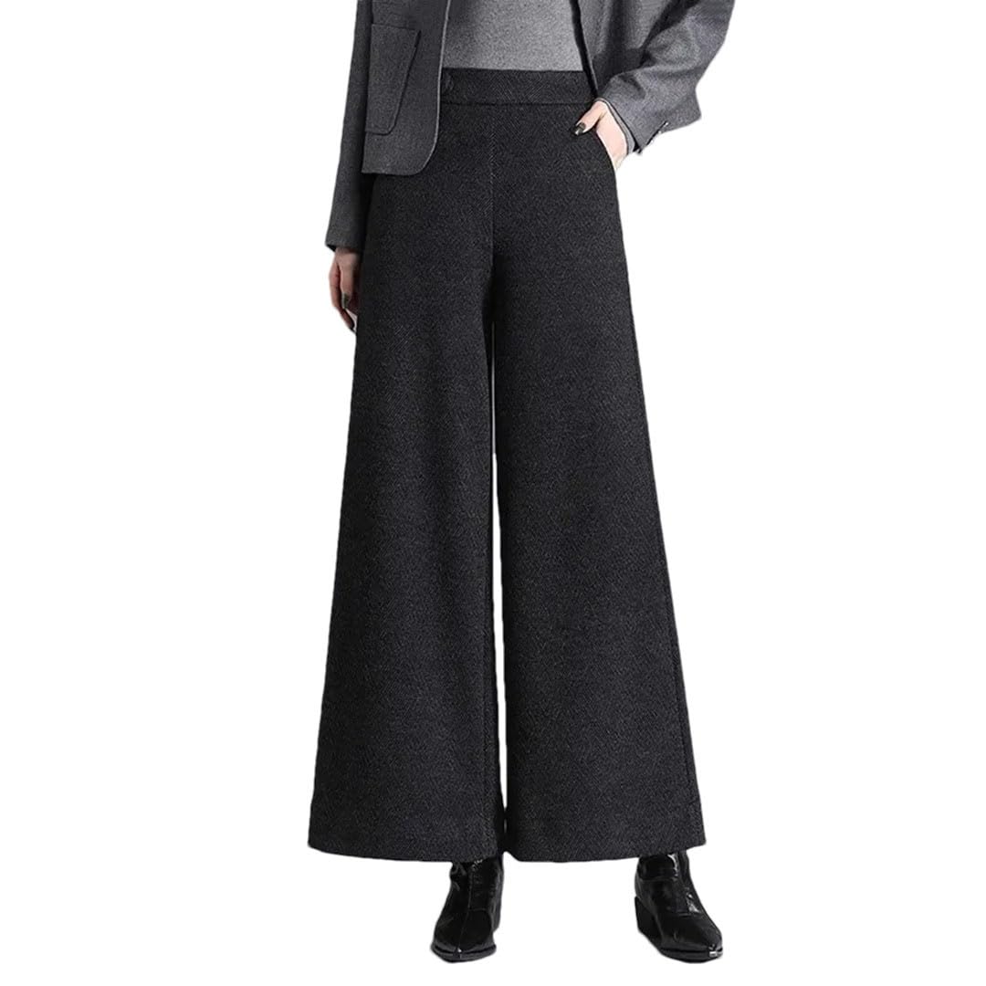 Womens High Waist Wide Leg Woolen Skirt Pants Loose Thick Autumn Winter Style Trousers