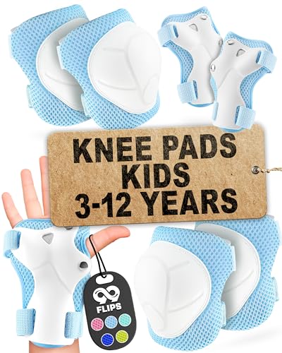 99FLIPS Kids Knee Pads for Skating - Skateboard Pads with Wrist Guards - Protective Gear Set for Kids - Size XS Light Blue - Protecciones para Patinar - Skateboard Roller Skates Inline Skates