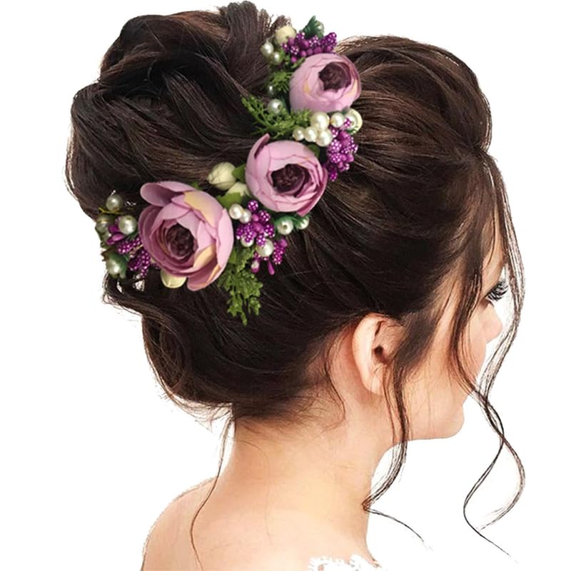 Hair Flare 2170 Artificial Rose Flowers Hair Vein, Women Hair Accessories, Hair Pins For Girls- Purple