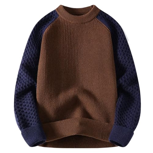 Men's Round Neck Sweater for Autumn and Winter,Loose Thick Casual Warm Knitted Sweater