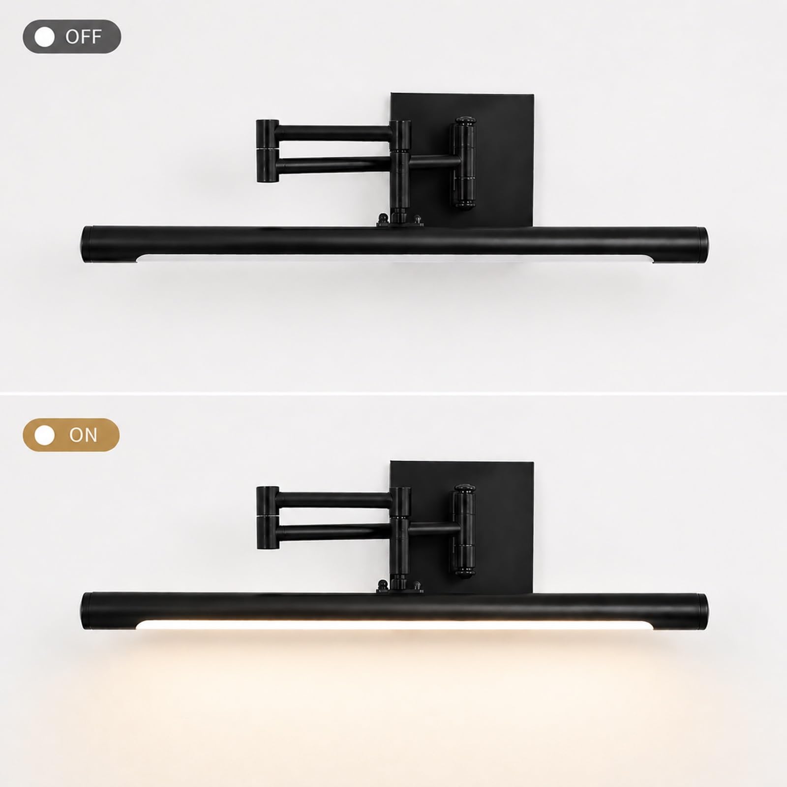Jadssox Lampe de vanité de salle de bains linéaire à LED, applique murale à bras pivotant, lampe avant de miroir réglable, éclairage d'image à cadre rotatif, lumières de miroir de courtoisie noires