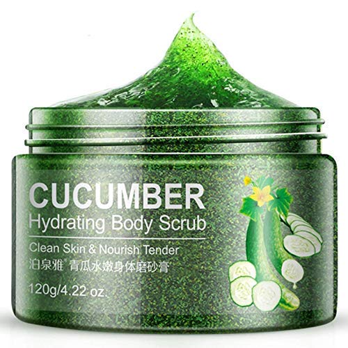 Body Scrub Shea Butter Almond Cucumber Strong Moisturizing Hydrating Cleaning Skin Long Lasting Nourishment Smoothing Essence (CUCUMBER)
