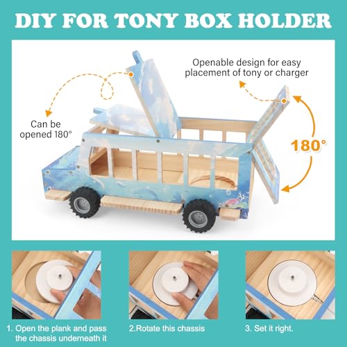 Image of Ocean Theme Car for Tonies Box Shelf Storage for Toniebox 1 /2 Player Tonies Figures Characters for Children with 35Pcs DIY Adhesive Metal Plate & 3 Ocean Animal Stickers, Rolling Display & Storage