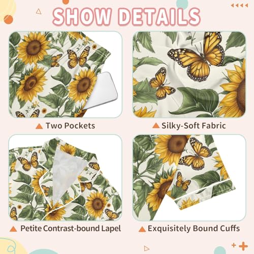 Yellow Sunflower Butterflies Vintage Pajamas Set Soft Pjs Sets 2 Piece Short Sleeve Sleepwear Casual Loungewear3