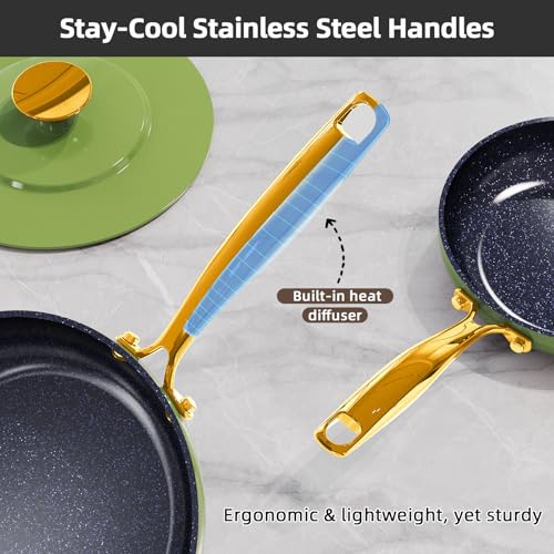 Image of Nuwave Lux LE 13-Pc Cookware Set with Elegant Gold Handle, Diamond Infused Ceramic Non-Stick, PFAS Free, Premium Metal Lids, Ergonomic Stay-Cool Handles, Induction Ready & Compatible w /All Cooktops
