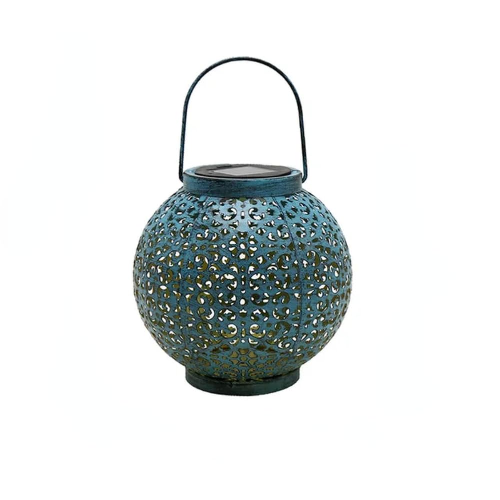 LED Solar Lantern Light Hollow Wrought Iron Projection Light Hanging Lamps Outdoor Garden Decor (G Style)