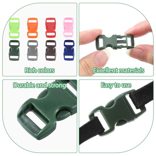100 Stück Bunte Schnallen, Seitliche Freigabe-Plastikmini Schnallen 3/8 Zoll Paracord Armband Verschluss Kunststoff Steckschnalle Plastic Mini Buckles für Gepäck, Gurtband, Haustierhalsband (10 mm)