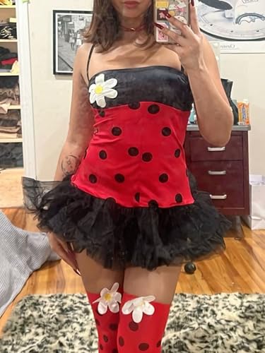 Sunloudy Women Ladybug Costume Halloween Dress up Beetle Wings Bee Fairy Role Play Costume Outfit Dress Headband Leg Warmers2