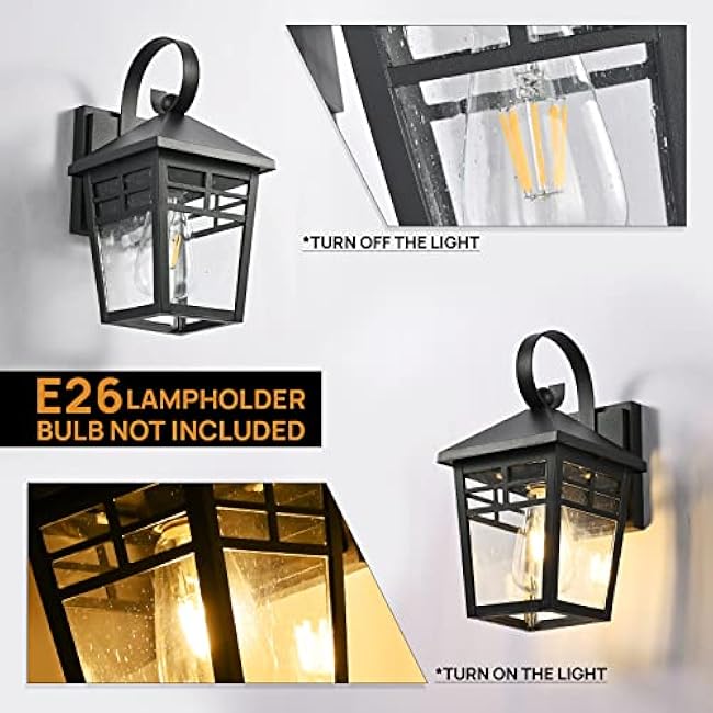 Outdoor Wall Lantern with Seeded Glass, Industrial Light Fixtures Wall Mount with E26 Socket, Anti-Rust Exterior Wall Light for Front Porch Garage Garden Courtyard