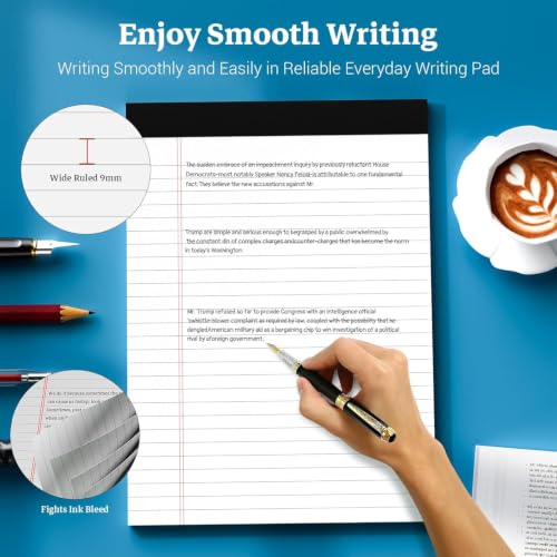 Image of White Legal Pads 8.5 x 11 Notepads, 12 Pack Writing Paper Note Pads 8.5x11 | Perforated Wide Ruled Lined Writing Pads 30 Sheets for Home Office School Work, Legal Notepads Double-Side Printed Per Pad