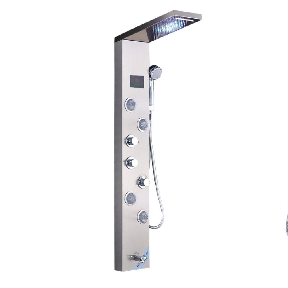 Yniyujkl Brushed Nickle Luxury Bathroom Shower Faucet Led Shower Panel Column Bathtub Mixer Tap With Hand Shower Temperature Screen-,