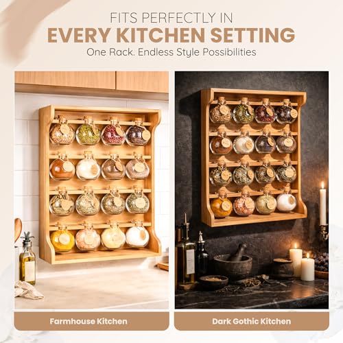 Image of Byers Choice TX Pine Wooden Spice Rack Organizer- Antique Spice Jar Rack for Kitchen Pantry, Cupboard or Wall Mount -Apothecary Cabinet