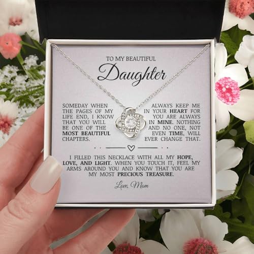 To My Beautiful Daughter - Always Keep Me In Your Heart, Love Knot Necklace with Meaningful Message Card, Precious Jewelry Gift for Daughter, Ideal Gift for Birthday Christmas, Sentimental Gift for Daughter from Loving Mom4