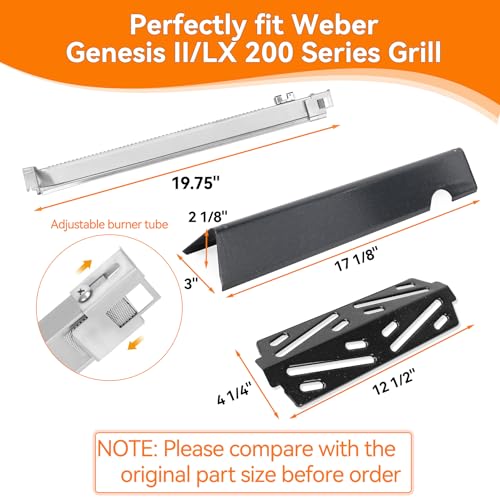 Image of SafBbcue Porcelain Flavorizer Bars & Burner Kit for Weber Genesis II 200 Series Grill | 3 porcelain bars, 2 heat deflectors, 2 SS burners. Fits Genesis II E /S-210 /240 LX. Restores even heat & flavor.
