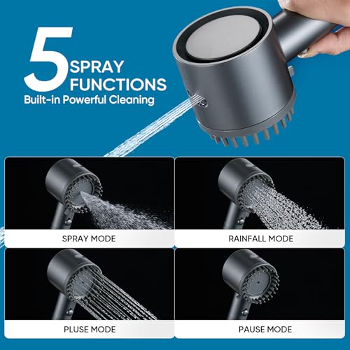 Image of Filtered Shower Head with Handheld, 4+1 Spray Mode Showerhead with Filters | Cobbe Filtered Shower Head with Handheld Built-in Power Wash - Remove Chlorine - Reduces Dry Itchy Skin, Luxury Gray