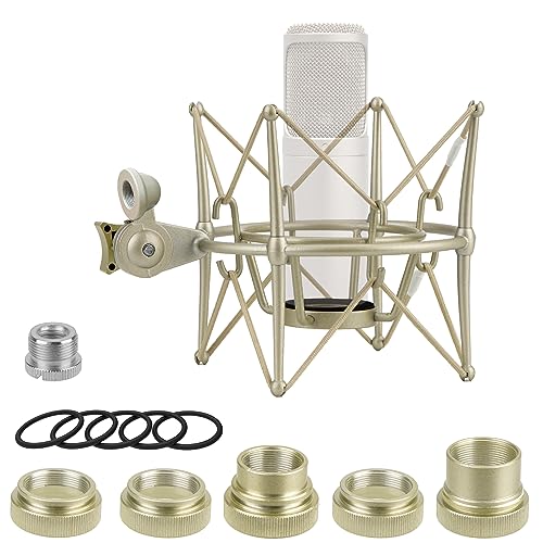 Geekria for Creators Microphone Shock Mount Compatible with Rode NT1-A, NT2-A, NT1000, NT2000, NTK, K2, Mic Anti-Vibration Suspension Adapter Clamp Mic Holder Clip (Champagne/Metal)
