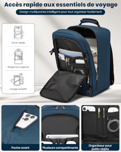 Sangle Valise Tsa Voyage : Kono Sac à Dos Voyage Cabine Avion 40x20x25 cm, Bagage Cabine à Main... – Image 3