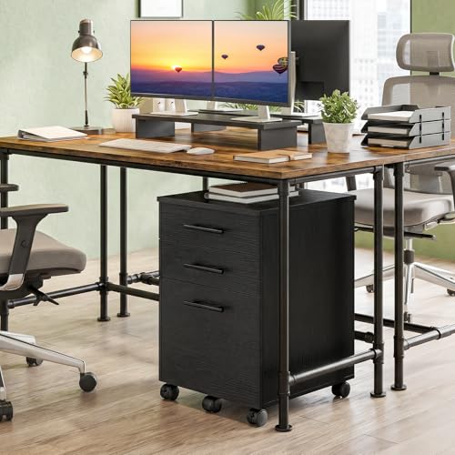 Image of HOOBRO 3-Drawer File Cabinet, Wooden Under Desk Filing Cabinet, fits A4 /Letter Size for Home Office, Small Rolling Storage Drawer Chest, Printer Stand with Drawers, Black BK02WJ01G1