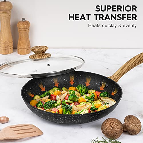 Image of Michelangelo Frying Pan Non Stick with Lid, 26cm Frying Pan with Nonstick Honeycomb Coating, Nonstick Frying Pan with Lid, Granite Frying Pan, Induction Frying Pan