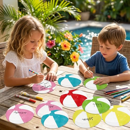 Image of Glitter Beach Ball Cutouts - 100Pcs Colorful Tropical Beach Ball Paper Cut-Outs Decor with Glue Points Summer Pool Balls Cutout Bulletin Board for DIY Art Craft Classroom Wall Hawaiian Party Decors