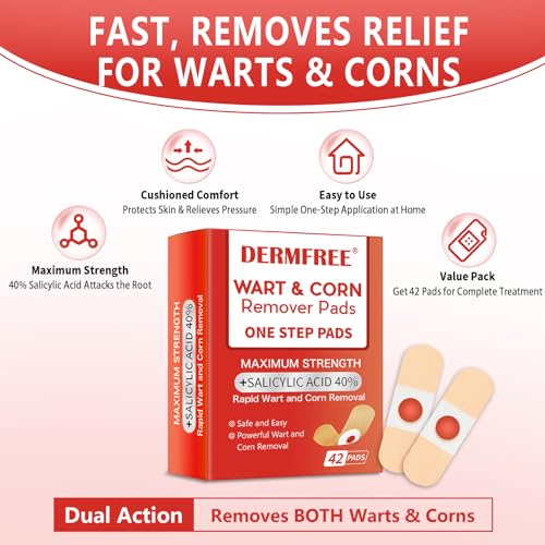 Image of Corn Remover Pads for Feet and Toes, 42 Count Maximum Strength Corn Removal Treatment with 40% Salicylic Acid, Fast Acting Wart and Corn Removal Bandages