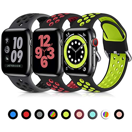 Lerobo 3 Pack Breathable Sport Band Compatible with Apple Watch 45mm 44mm 46mm 42mm 49mm,Soft Silicone Sport Replacement Band for iWatch SE Ultra 3 2 Band Series 11 10 9 8 7 6 5 4 3 2 1 Men Women