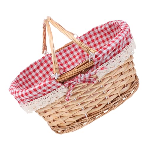 jojofuny Cesta de Picnic Tejida Pequeña Asa Móvil, Cesta Decorativa de Mimbre Natural para Almacenamiento y Compras, Adecuado para Exteriores y Uso Multifuncional en Jardín y Hogar