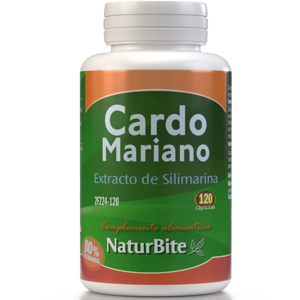 Extracto de Silimarina (Cardo Mariano), 120 cápsulas de alta concentración, 80% de Silimarina, NaturBite - Efecto depurativo para el hígado - Detox potente