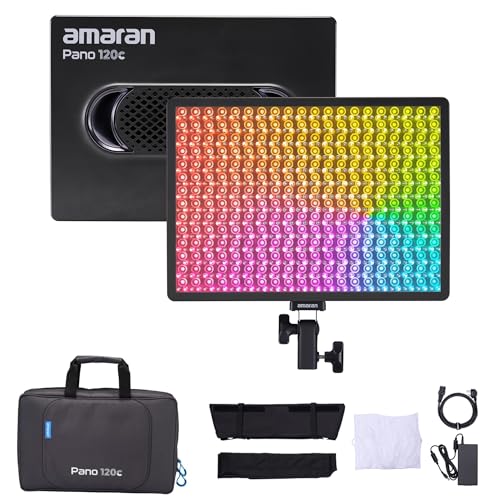 Image of Amaran Pano 120c 120W Rgbww Panel Light Bundle, 2300 10000K (Charcoal) | 2, 300-10, 000K Cct, USB-C Pd Power, Includes Softbox, Grid, Diffuser and Case, 13, 490 Lux at 1m, 12 Effects