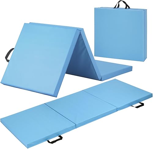 CAPHAUS Alfombrilla plegable de tres pliegues con asas de transporte, alfombrilla de gimnasio plegable de 1.5 o 2 pulgadas, alfombrilla de