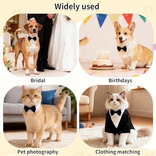 VOSSOT Fliege für Hunde und Katzen, Verstellbare Hundekrawatte mit Klettverschluss, Haustier Krawatte, Halsband Hund Katze Klein, Kostüm Hundeflieg, Anzug Hund für Hochzeit Geburtstag