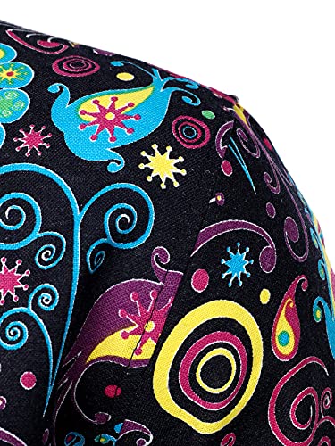 Men's Cotton Linen-Like 70s Disco Retro Traditional Pattern Printed Long Sleeve Button Down Shirt4