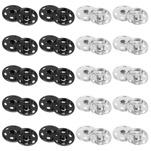 Snap Buttons, 20 Sets 21mm Snaps for Fabric Metal Sew On Snaps Large Snap Fasteners for Sewing Clothes Jackets Shirt DIY Crafts (Black, Silver)