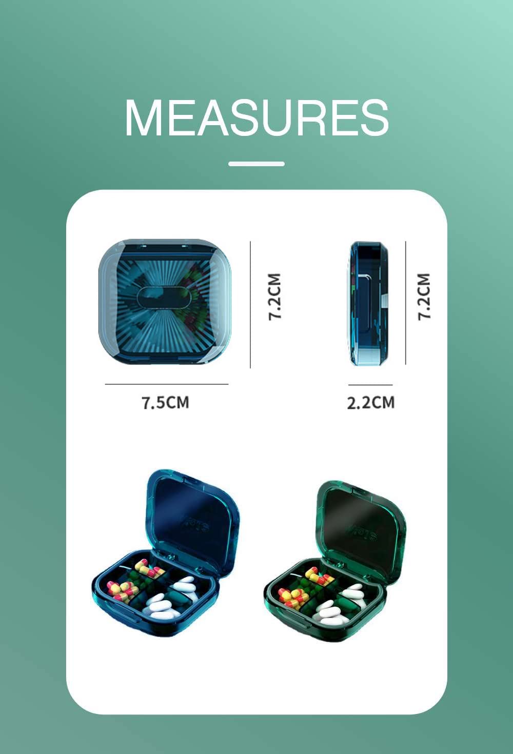 Pastillero de Bolsillo Transparente, Caja de Pastillas con 4 Compartimentos – Tomas, Organizador Medicación de Plástico Grado Alimenticio