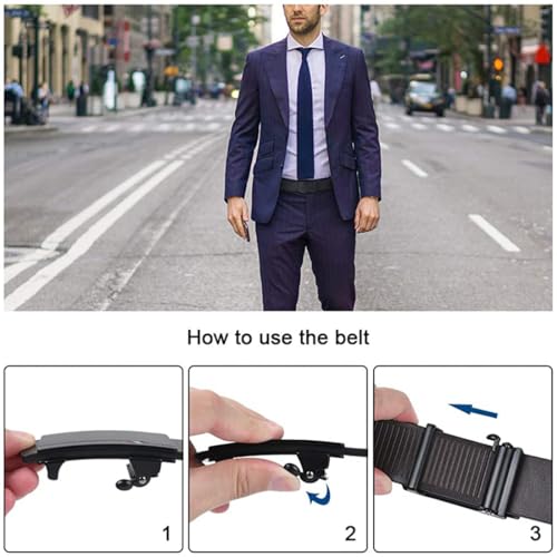 Image of GUSTAVE Men's Leather Belt Adjustable Auto Lock Buckle Belt for Men (Black-A)