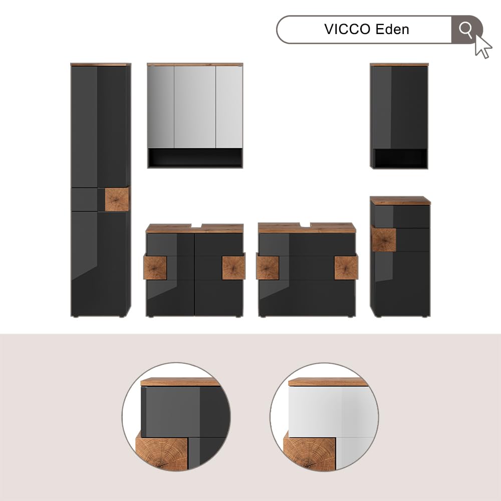 Vicco Waschbeckenunterschrank Eden, Weiß Hochglanz, 70 x 64.5 cm mit 2 Schubladen, zur Wandmontage mit Variabler Innenaufteilung