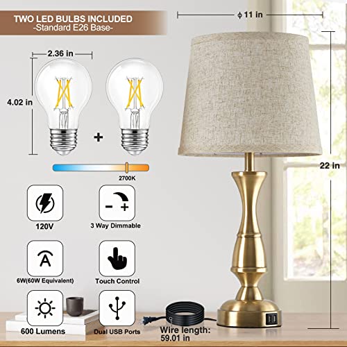 Gyrovu Vintage Bedside Lamp Set Of 2,Farmhouse Table Lamp Touch Control 3-Way Dimmable End Table Lamp With 2 Usb Port thumb #2