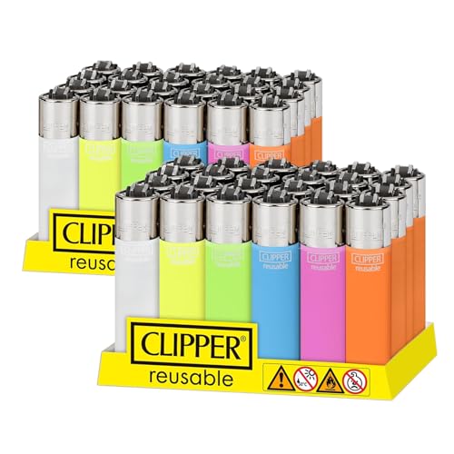 HIBRON Clipper Encendedores Recargables, Colores Surtidos, Paquete de 24, Diseño Clásico (48 mecheros, 48.0, Unidad)