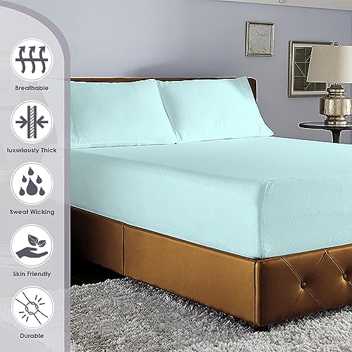 Luxurious 800 Thread Count Cotton 150 x 200 cm Fitted Sheet Baby Blue, 100% Long Staple Cotton Smooth Sateen Sheets - Image 2