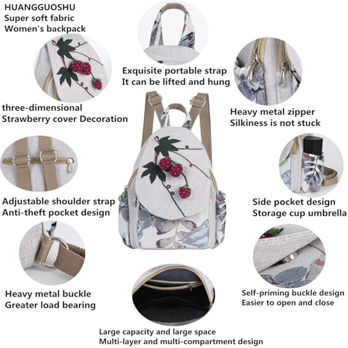 Image of Womens Cotton Hemp Cloth Backpack Boho Vintage Embroidered Casual Purse Handbags Messenger Bag Iris Flower