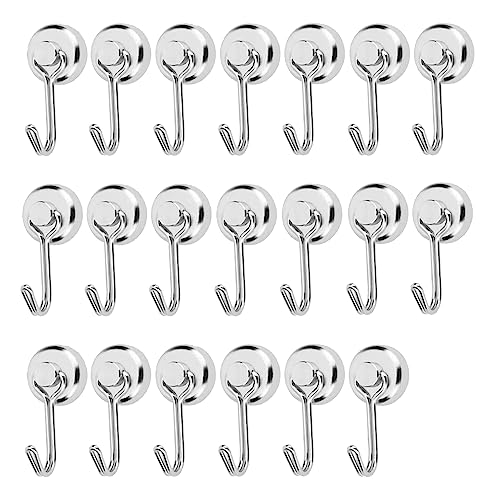 【20個セット】マグネット フック超強力 磁石付き ステンレス製 防錆 垂直耐荷重15kg 直径20mm シルバー キッチン用 オフィス用 冷蔵庫 玄関キー 浴室 お風呂 壁掛け用 (20, 銀)