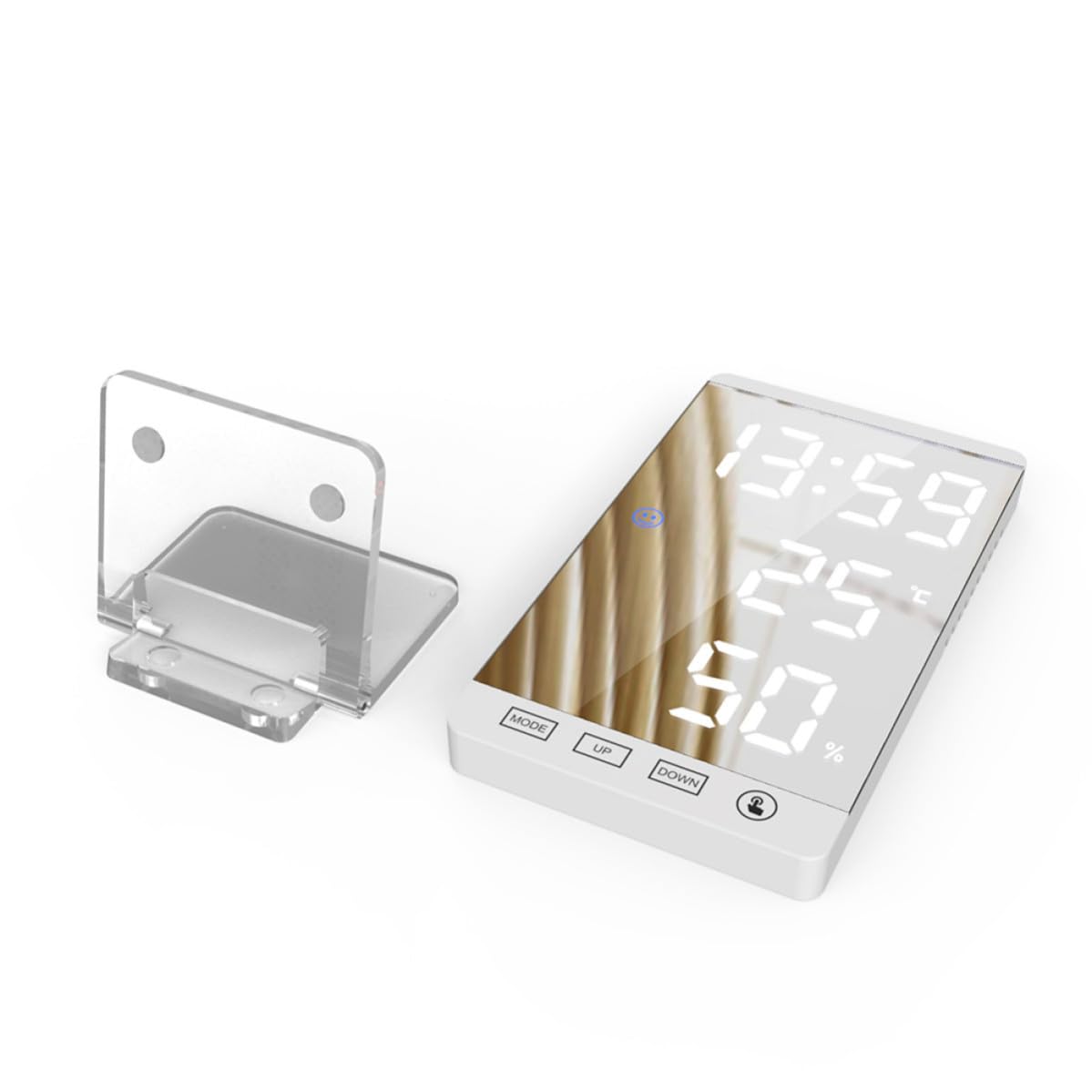 Toddmomy Orologio Digitale LED Bianco con Specchio e Display Ore | Ricarica Usb, Termometro e Igrometro Integrati, Plastica e Acrilico, Stile Semplice per Ogni Ambiente