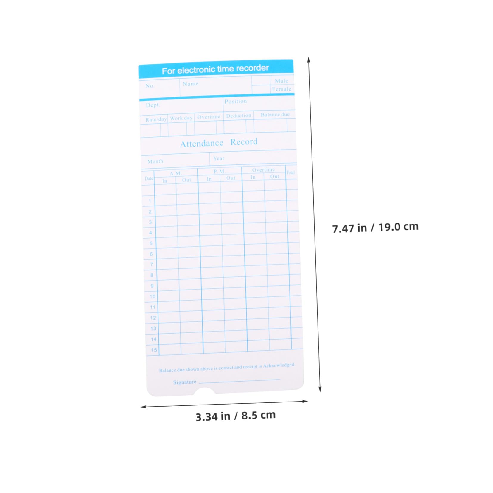 Tarjetas de Asistencia para Reloj de Fichar de Oficina en Cartón, Diseño Claro y Fácil de Usar, Formato Mensual para Control Horario de Empleados