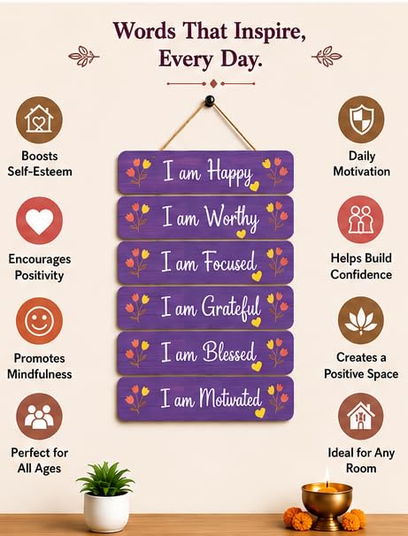Image of Motivational Quote Wall Hanging for Home Decor | What You Think You Become, What You Feel You Attract, What You Imagine You Create MDF Wooden Wall Art | Office, Living Room & Meditation Decor (WH-36)
